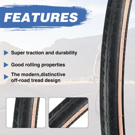 BALINGE 1 Pack 700C Road Bike Tire 700 * 32C Bike Replacement Tire,Folding Replacement Gravel Bike Tires for Bicycle, Wear-Resistant，1 Pack + Levers(no Tubes)，Brown Wall