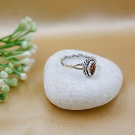 Natural Garnet Gemstone 925 Sterling Silver Handmade Ethnic Tribal Designer Finger Rings for Men and Women Fashion Party Jewellery, Sterling Silver Gemstone, Garnet