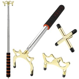 Sinsilvie Snooker Cue Stick Bridge with 3 Brass Bridge Head,Billiards Cue Stick Bridge,13~60 Inches,Red or Grey.Billiards Cue Bridge Accessories. (Black Red Handle)