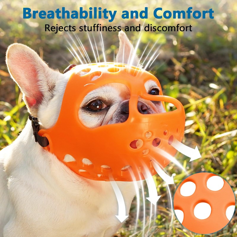 BARKLESS Short Snout Dog Muzzle, Soft Silicone Flat Faced Muzzle