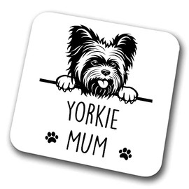 Yorkie Mum Coaster Pet Present Yorkshire Terrier Dog Mum Dad Friend Joke Funny Gift Birthday Christmas, Hardboard Coaster