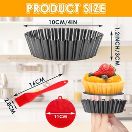 Quyimy 4 Pack 4 Inch Mini Tart Pans with Removable Bottom, 1.2 Inch Deep Nonstick Mini Pie Pans Quiche Pan Round, Tart Pans Bakeware Mold Fluted Side for Pies with Oil Brush&Silicone Scrubber
