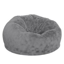 EMMA + OLIVER Denver Oversized Gray Furry Bean Bag Chair for Kids and Adults