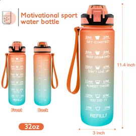 Water Bottle with Straw, Sports Water Bottle, 1 L, BPA-Free Tritan, Leak-Proof, Motivational Water Bottle with Time Markings for University, School, Fitness, Bicycle, Children (Colour Gradient Orange