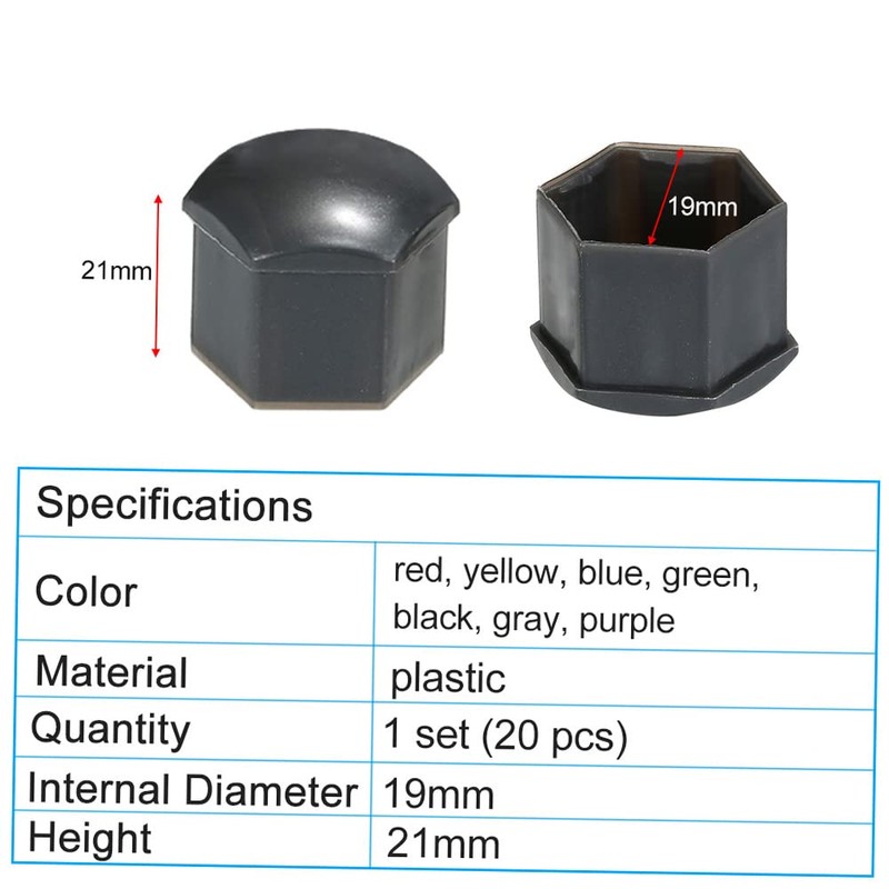 20pcs Universal 19mm Wheel Nut Covers Lug Nut Caps Screw