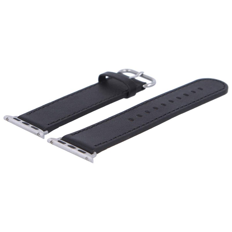 MARBURGER Watch Strap 24 mm Leather Black Silver Smooth –