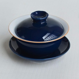ZHCHSH Bowl 6oz/180ml Blue Glaze Porcelain Cup with Saucer and Lid Gaiwan Gongfu Tea Coffee Set