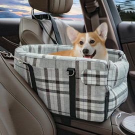 Center Console Dog Car Seat for Small Dog, Removable Pet Car Seat with Cushion Board Safety Belt，Console Dog Car Seats for Small Puppy Up to 15Lbs