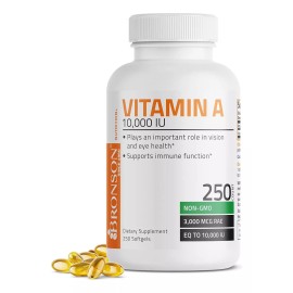 Bronson Vitamina A 10,000iu Con 250 Caps. Salud Ocular Ojos Bronson Sabor Sin Sabor