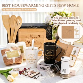 Maustic House Warming Gifts New Home, 14 Pcs New House Gift Basket, Housewarming Present for Homeowners Couples Women, Closing Gifts for Home Buyers