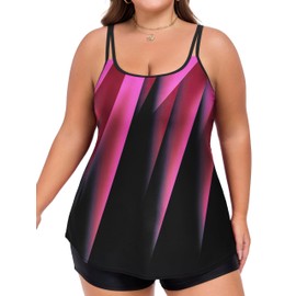 Actglow Women's Plus Size Tankini Tops Only - Flowy Bathing Suit Tops Loose Fit Plus Size Tankini Swimsuits Tops for Women 2025 (No Bottom) Rose Red Ray 16W