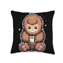 Kawaii Boba Drink Bubble Tea Lover Bigfoot Boba Bubble Tea Anime Kawaii Throw Pillow, 16x16, Multicolor