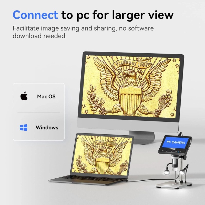 TOMLOV 1000X Coin Magnifier 4.3" LCD Digital Microscope 32GB Photo/Video