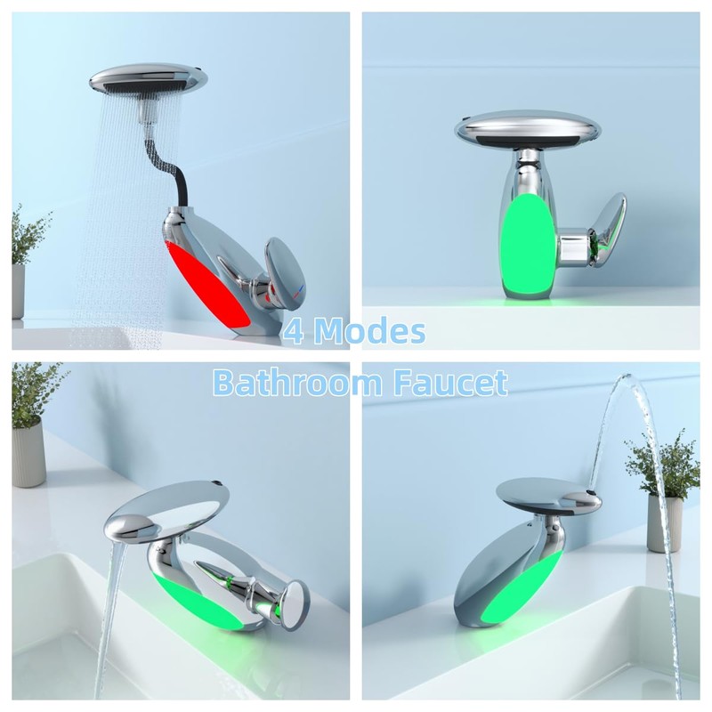 LED Bathroom Sink Faucet with Pull-Out Sprayer - 4 Modes