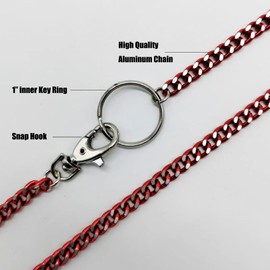 Vehibrckt Wallet Chain Pocket Keychain for Keys Charms Car Key Chain Key Ring for Wallets,Pants,Belt Loop,Purse,Handbags, Red, 18.5" total length