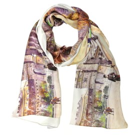 Wrapables Luxurious 100% Charmeuse Silk Long Scarf with Hand Rolled Edges, Downtown