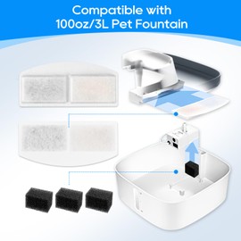 MyfatBOSS 8 Pack Pet Fountain Filter Replacement and 8 Pack Replacement Pre-Filter Sponges, Pack of 16 Cat Water Fountain Filters and Foam Compatible with 100oz/3L Automatic Pet Fountain