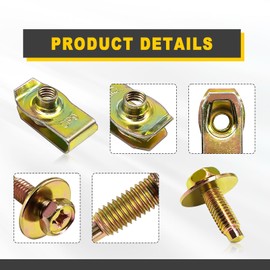 SYudwen Yellow Zinc M6-1.0 Body Fender Bolts and U Nuts, Compatible with Llnc0ln Chrysler Fd Mercury etc, for Interior Exterior Trim Panel, Replace OE# 384931-S36, 384931S36 (10 Sets)