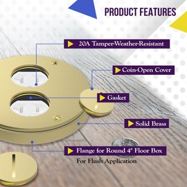 ENERLITES Flip Lid Cover Floor Box Kit Includes 20A Tamper-Weather Resistant Duplex Receptacle Outlet, 1- Gang Junction Box, Watertight Gaskets, UL Listed