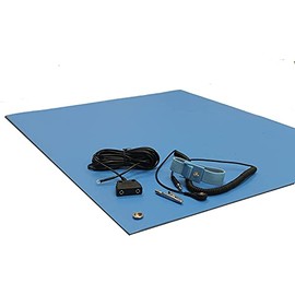 ESD Mat Kit with a Wrist Strap and Dual Common Point Grounding, Three Layer Vinyl, 0.125" Thick (36" x 72 (3' x 6'), Blue)