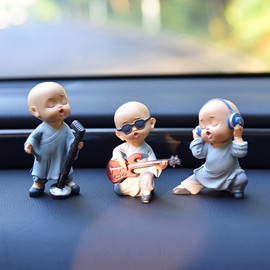 Kingzhuo Baby Buddha Statue Cute Buddha Monk Figurines Statue Mini Happy Buddha Figurine Set of Three Shelf Table Desktop Car Dash Decorations Monk Statues Home Office Car Decor