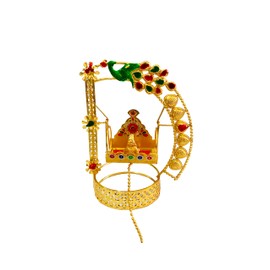 Gavya International Peacock Krishna Janmashtami Jhula Ladoo Gopal or Bal Gopal Lord Krishna jhula Swing for Home Temple mandir or car Dashboard showpiece - H X L (5 X 4) inch
