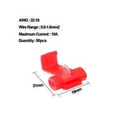 FULARR 50 Pieces Quick Splice Wire Connectors, Solderless Quick Splice Wire Terminals, Crimp Branch Connector for 0.5～1.0 mm² / 22～18 AWG Wire (Red)