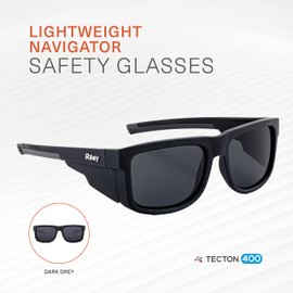 Riley Navigator Stylish Protective Eyewear UV & Impact Protection Anti Fog Sunglasses Work Safety Glasses Rated to UKCA, UKNI, CE EN166 (Dark Grey Lens)
