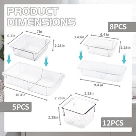 Pansente 25 PCS Adjustable Desk Drawer Organizer, Acrylic Clear Drawer Organizers, 3 Size Desk Drawer Organizer for Cosmetics, Jewellery, Office, Gadgets, Kitchenware