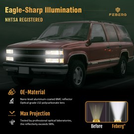 FEBERG [OE Style Anti-Yellowing Headlights for 1994-1998 Chevy C10 Pickup Truck C/K 1500 2500 3500 Silverado Tahoe Suburban; 92-94 Blazer Headlamp w/Corner & Bumper Light
