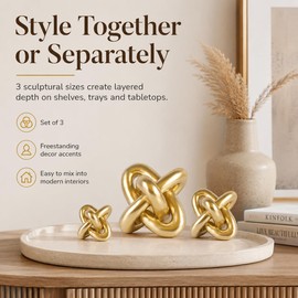 Gold Knot Decor for Coffee Table Book,Chain Link Living Room Decor Item for Bookshelf Entryway Nightstand TV Stand,Minimalist Knot Sculpture for Home Living Room,Centerpiece Table Decorations (Gold)