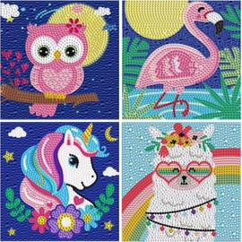 MXCFZX Diamond Art Kits for Kids Ages 4-6, gem Diamond Art Kits for Kids Arts and Crafts for Kids Ages 8-12 Girls,Kids' Mosaic Kits DIY Full Drill Painting Kits for Home Wall Decor 4 Pack 6" X 6"