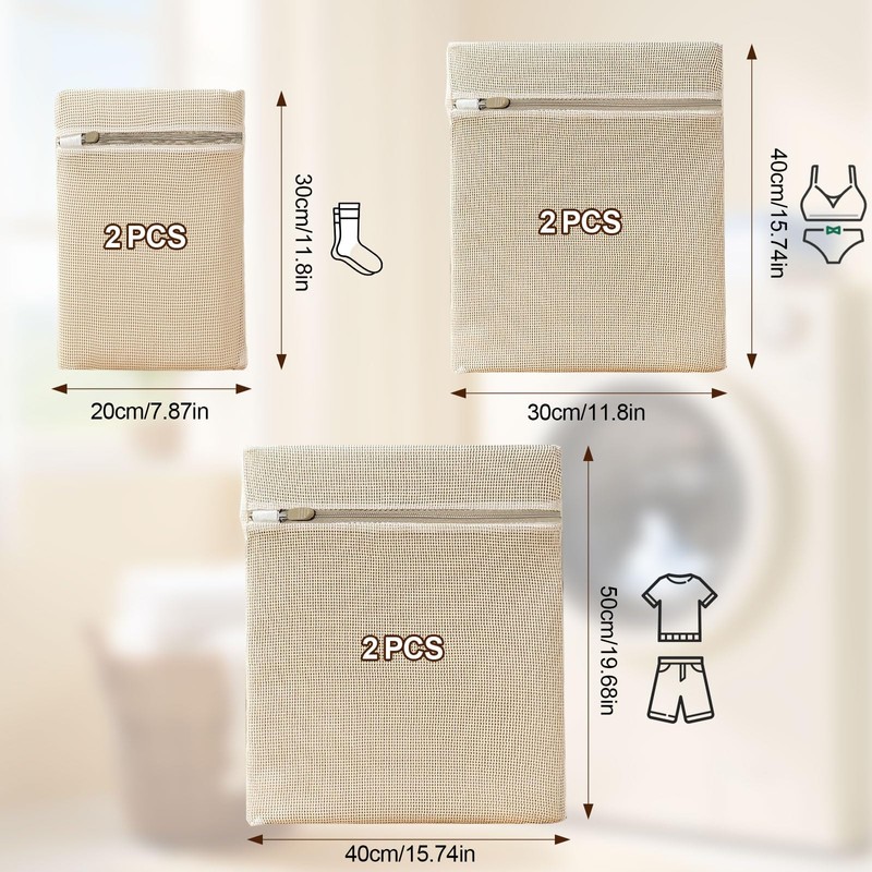 Pack of 6 Premium Cotton Laundry Bags with Zip Without