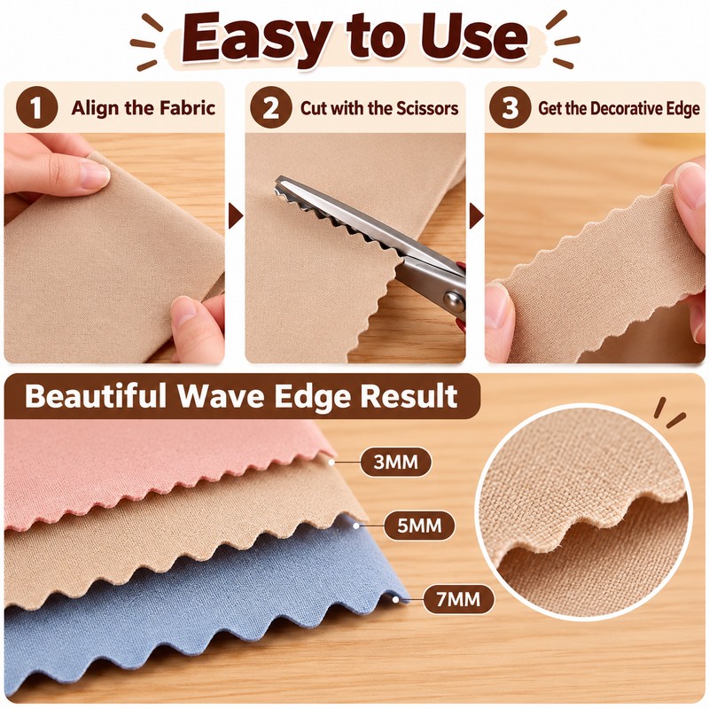 Stainless Steel Pinking Shears for Fabric Cutting – 3/5/7mm Wave