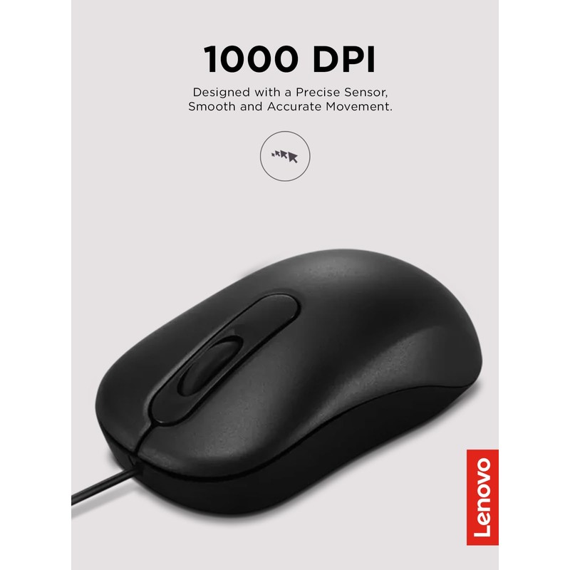 Lenovo 100 Wired USB Computer Mouse for PC, Laptop, Computer