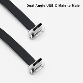 Xilaghy 90 Degree USB C Short Flat Cable Dual Angle USB C Male to Male PD 65W Fast Charge Data Cord for Power Banks Phone Tablet(150mm/59in)