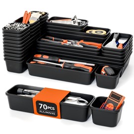 [5-Sizes] 70 Pack Tool Box Organizer Tray, Large 12'' Tool Box Organizers And Storage, For Hammer, Wrench, Screw, Small Parts Toolbox Organization, Tool Cart Chest Garage Drawer Organizer Tray, Black