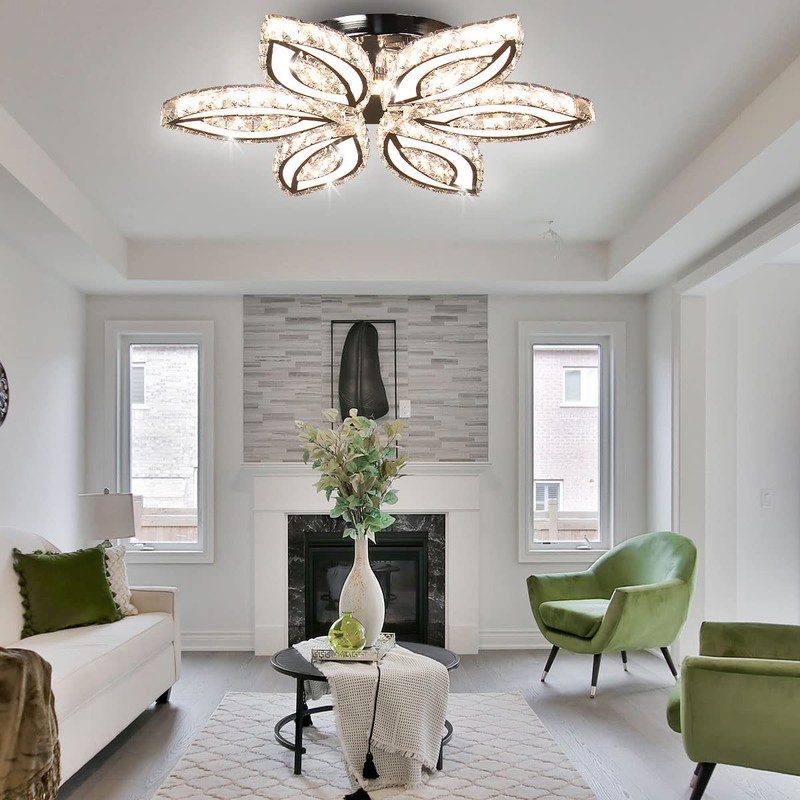 CLAIRDAI 20" Dimmable Modern Crystal Chandelier Flower Led Ceiling Light