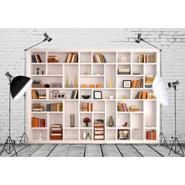 CORFOTO Fabric 5x3ft Bookshelf Backdrop Theme Photography Teacher Office Virtual Bookcase Background for Blurred Graduation Party Office Vintage Wallpaper Video Conference YouTube Shooting Props