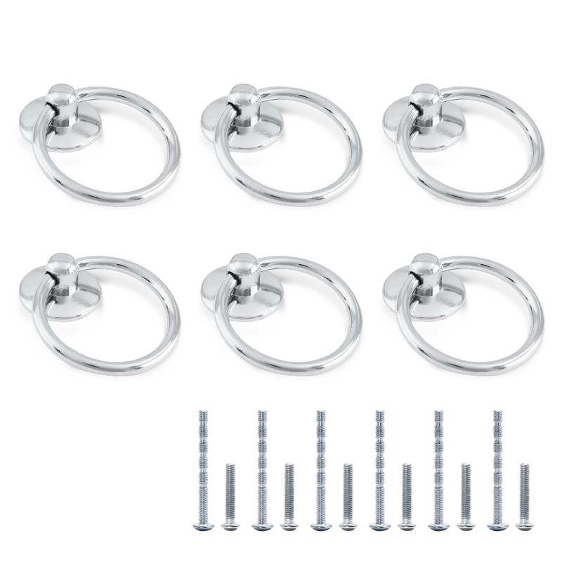 Waziaqoc 6PCS Modern Style Ring Pulls, Chrome Pull Ring Zinc