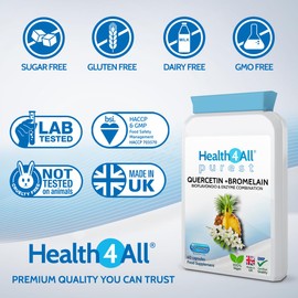 Health4All Health4All Quercetin 400mg + Bromelain 100mg 60 Capsules (V) Natural Antihistamine. Vegan Immune Support Quercetin Supplement