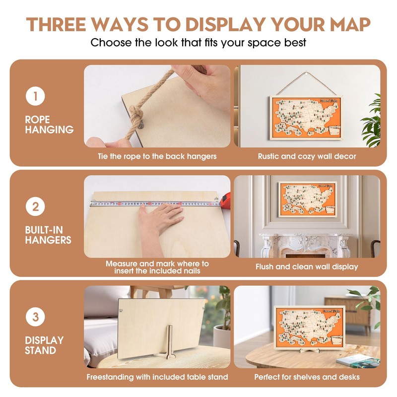 National Park Map Tracker, US National Parks Map, Wooden National