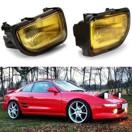 HECASA Pair Fog Lights Compatible with 1991-1995 Toyota MR2 With Halogen Bulbs Yellow Glass Fog Lamps DRL Daytime Running Light (Yellow Lens+Chrome Housing)