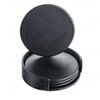 Dacasso Black Leatherette 4 Coaster Set, Round w/Holder - Luxury