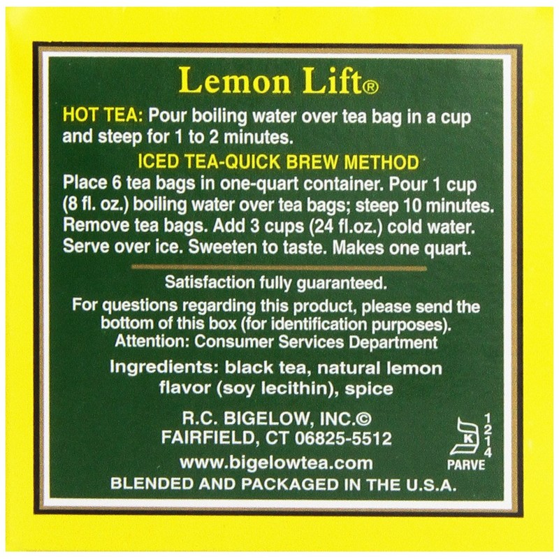 Bigelow, Black Tea, Lemon Lift, 20 Tea Bags, 1.37 oz