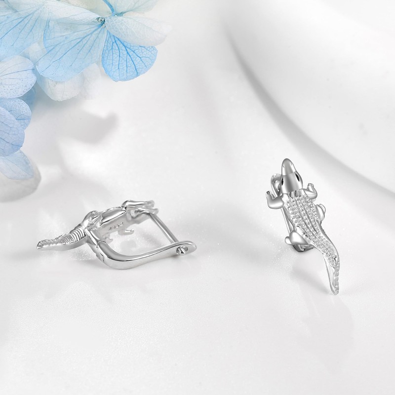 925 Sterling Silver Alligator Earrings Animal Bite Earrings Cute Crocodile
