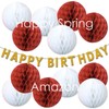 Happy Spring Birthday Party Decorations Honeycomb Ball Set (Gold+Red,White)