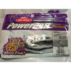 Berkley 6 packs Berkley powerbait maxscent flat worm 3.6" Black Shiner color PBMSFW-BLSN