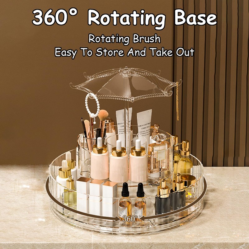 Taoluwin 360° Rotating Makeup Organiser, 10-Compartment Makeup Storage Drawer Case