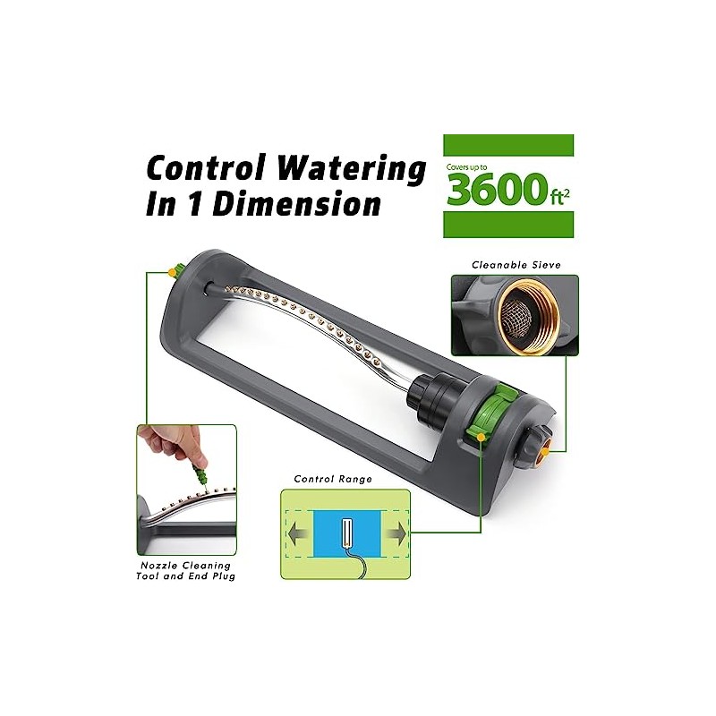 18-Hole Brass Nozzle Oscillating Lawn Sprinkler for Large Yards